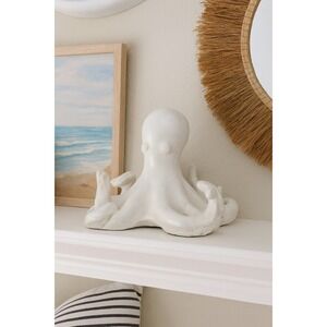 White Crackle Glaze Ceramic Octopus Figurine Nautical Coastal Home Decor Accent
